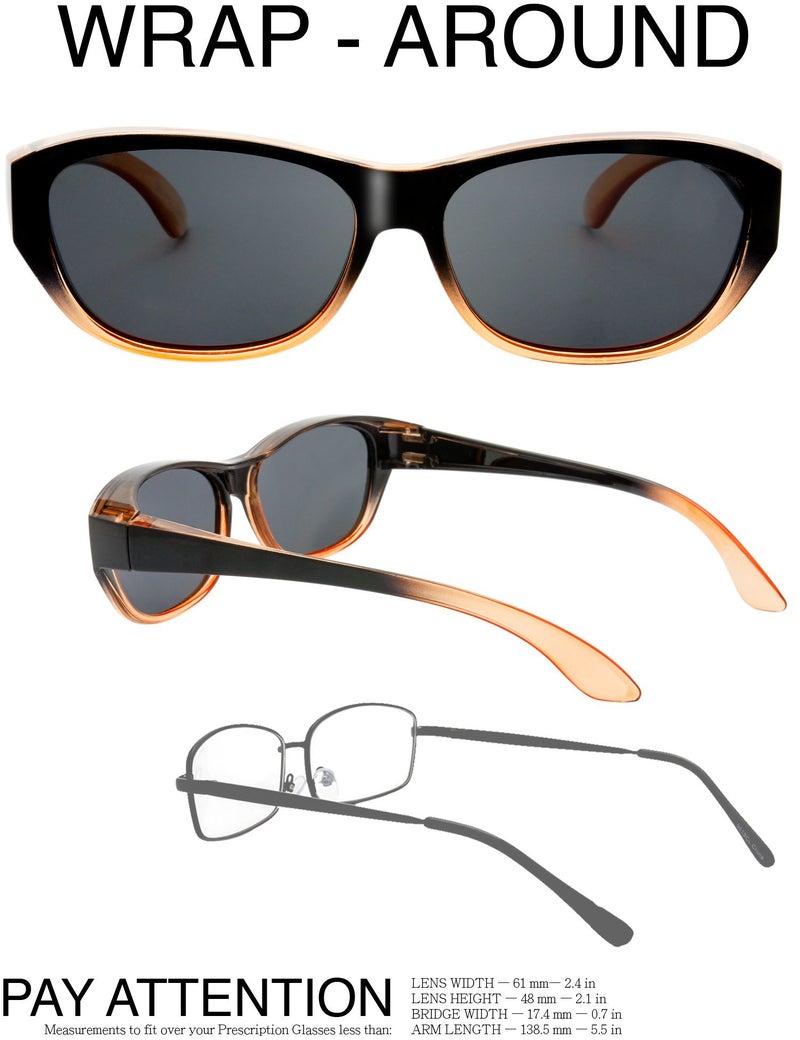 The Fresh HD Polarized Wrap Around Shield Sunglasses for Wide Prescription Glasses Gift Box (F301-Shiny Black/Orange, Grey) - Image 2
